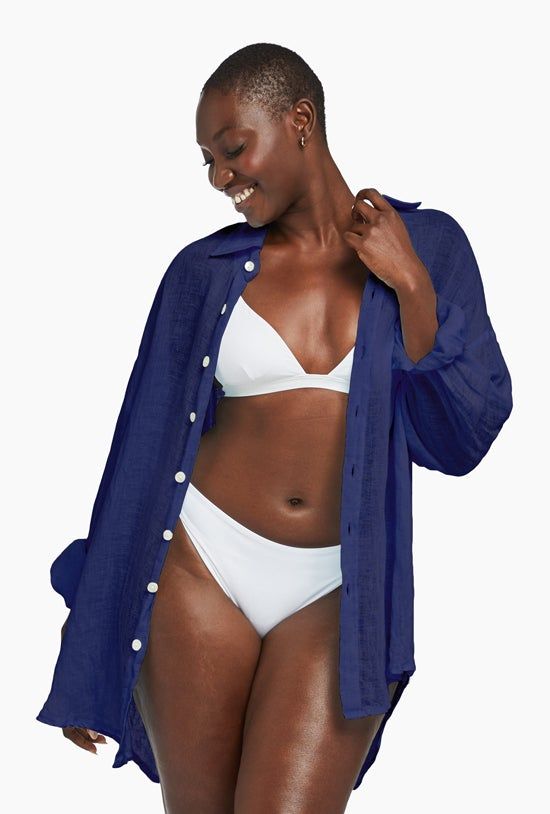 Playa Linen Oversized Shirt - EcoLinen Gauze Midnight sold by Vitamin A