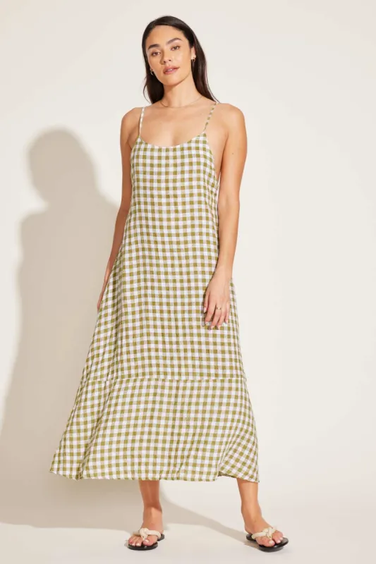 Mari Maxi Dress - Avocado Gingham EcoLinen sold by Vitamin A