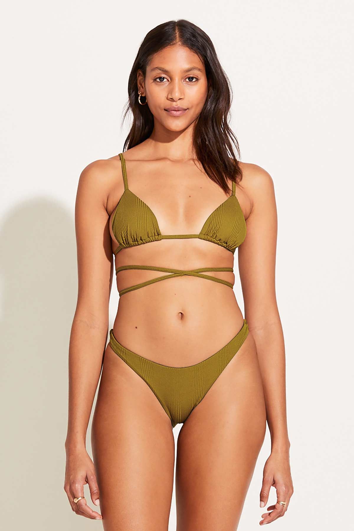 Upcycled Sol Wrap Top - Matcha V EcoRib sold by Vitamin A