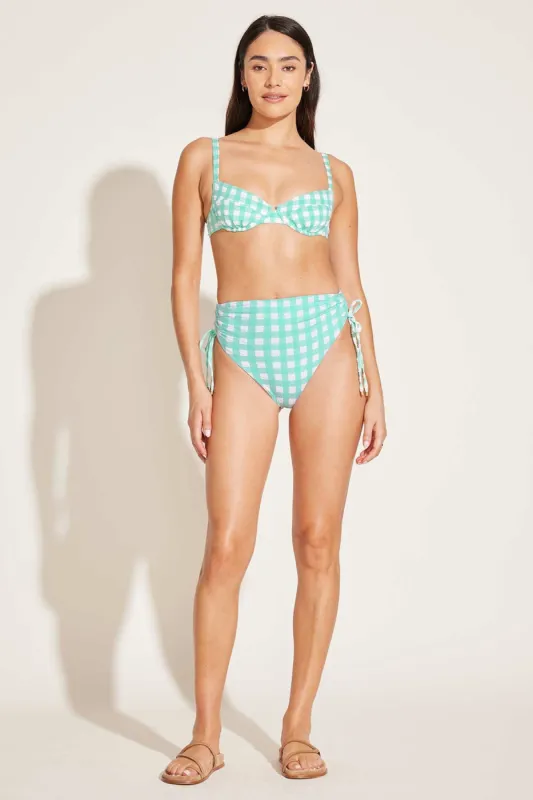 Gemma Ruched High Waist Bottom - Seafoam Gingham Yarn Dye sold by Vitamin A
