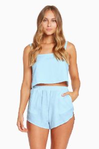 Tallows Linen Crop Top - EcoLinen Sky Blue sold by Vitamin A