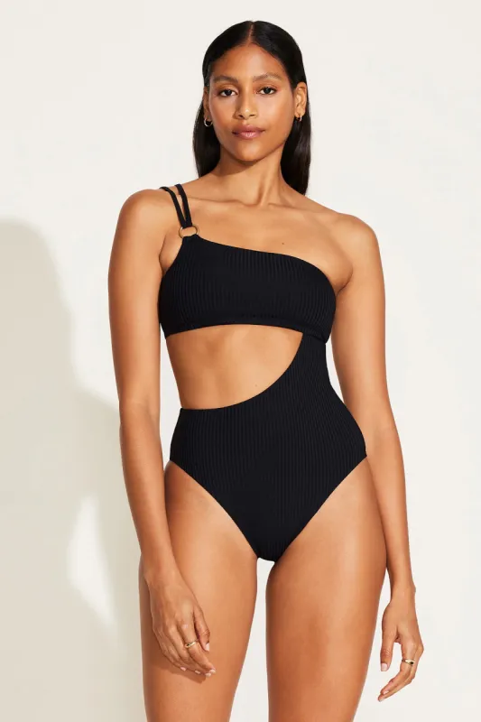 Cosmo One Shoulder One Piece - Black EcoRib sold by Vitamin A