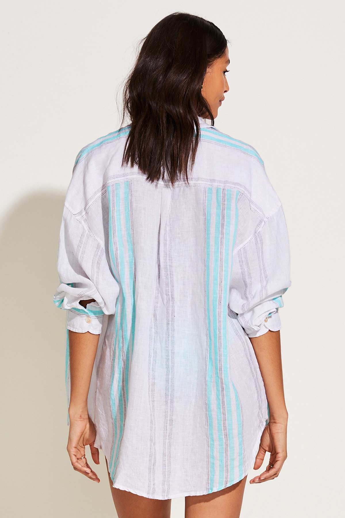 Playa Linen Boyfriend Shirt - Seychelle Stripe EcoLinen sold by Vitamin A product image thumbnail 5
