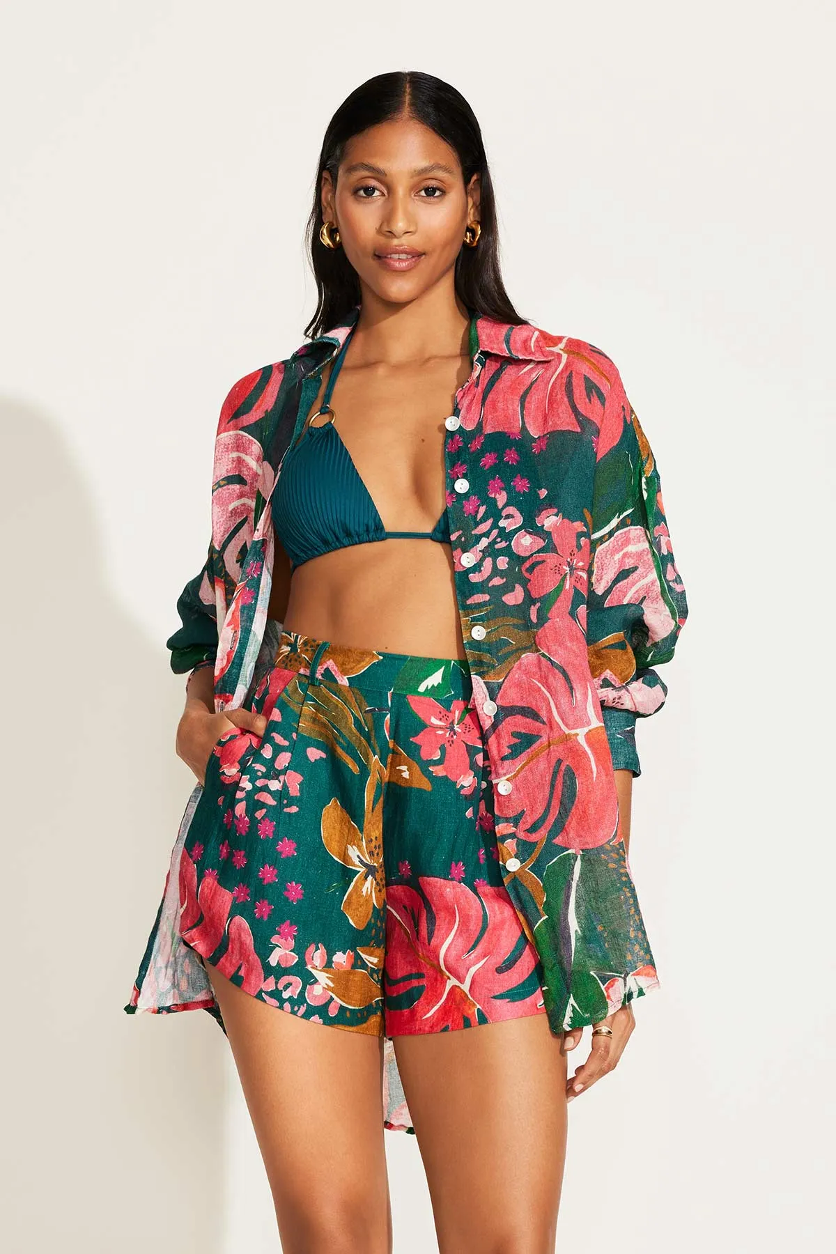 Playa Linen Boyfriend Shirt - Painted Jungle EcoLinen sold by Vitamin A product image thumbnail 5