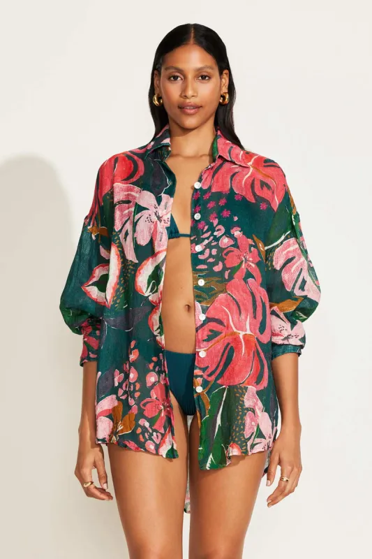 Playa Linen Boyfriend Shirt - Painted Jungle EcoLinen sold by Vitamin A
