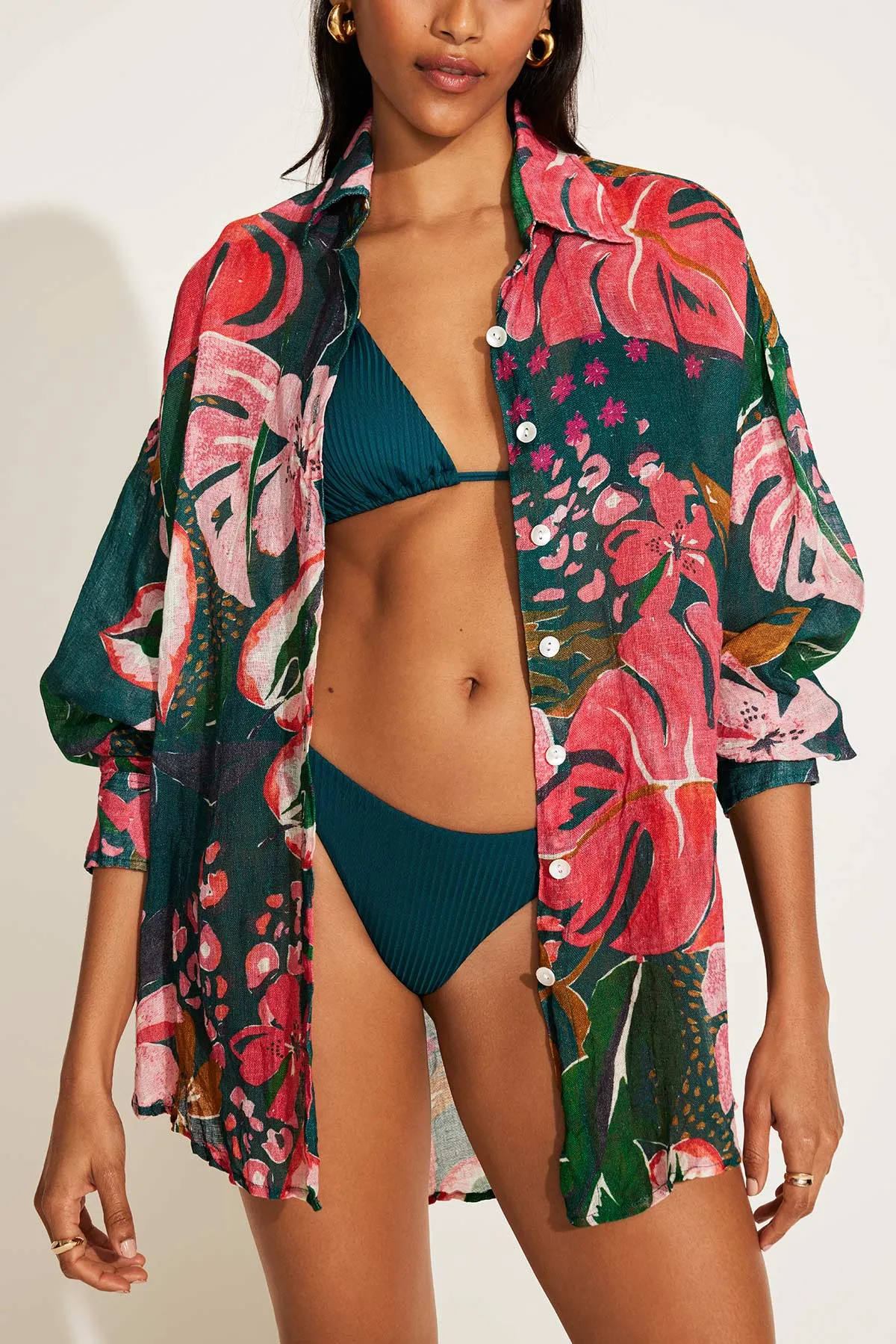 Playa Linen Boyfriend Shirt - Painted Jungle EcoLinen sold by Vitamin A product image thumbnail 4