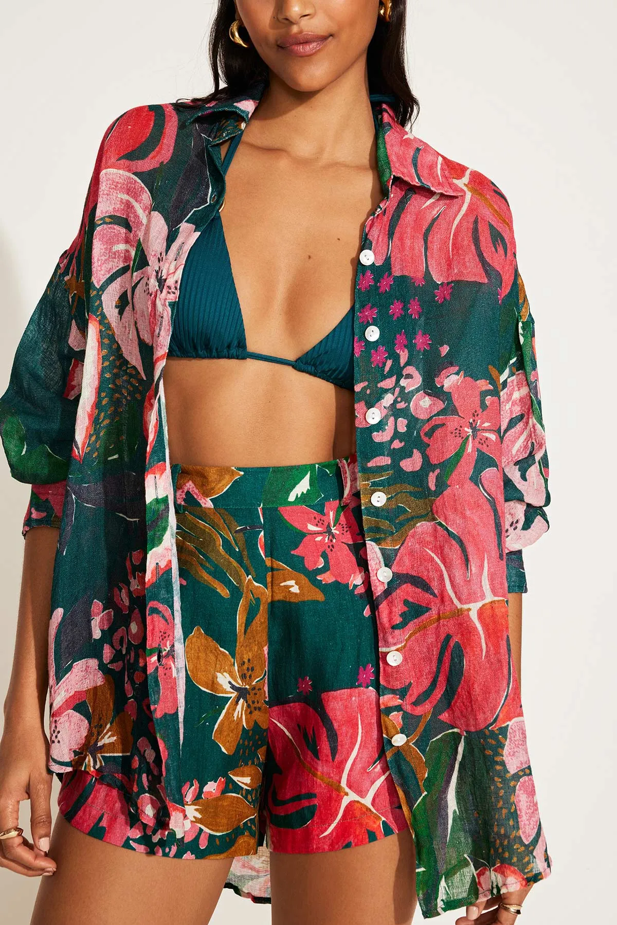 Playa Linen Boyfriend Shirt - Painted Jungle EcoLinen sold by Vitamin A product image thumbnail 3
