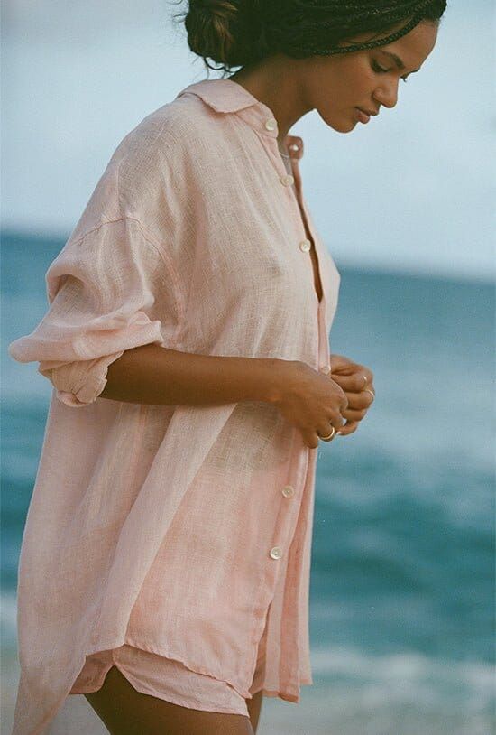 Playa Linen Oversized Shirt - EcoLinen Gauze Pink Coral sold by Vitamin A product image thumbnail 2