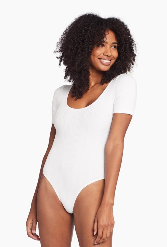 West Bodysuit - White Organic Rib sold by Vitamin A