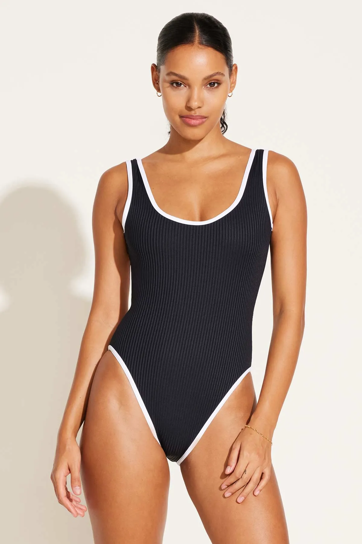 Reese Reversible One Piece - Black EcoRib BT sold by Vitamin A