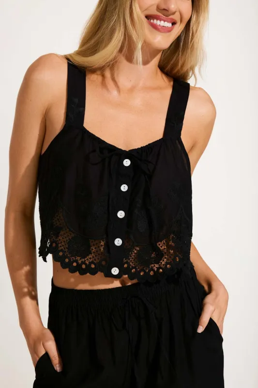 Flora Tank - Black Beachside Broderie sold by Vitamin A