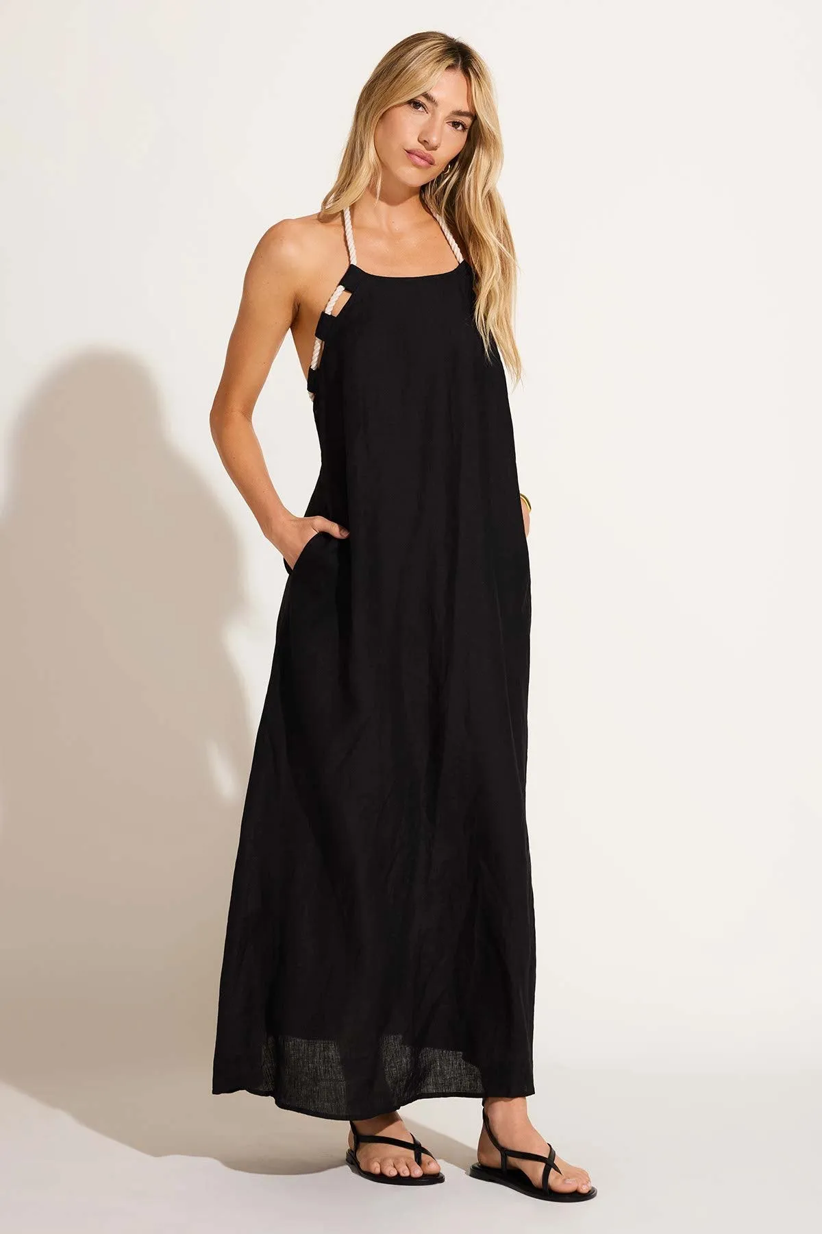 Avery Halter Dress - Black EcoLinen sold by Vitamin A