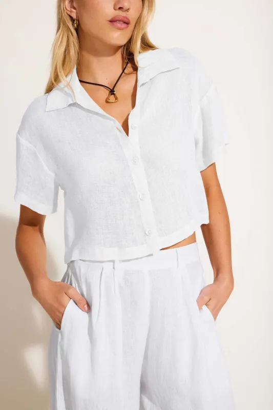 Hana Cropped Shirt - White EcoLinen sold by Vitamin A