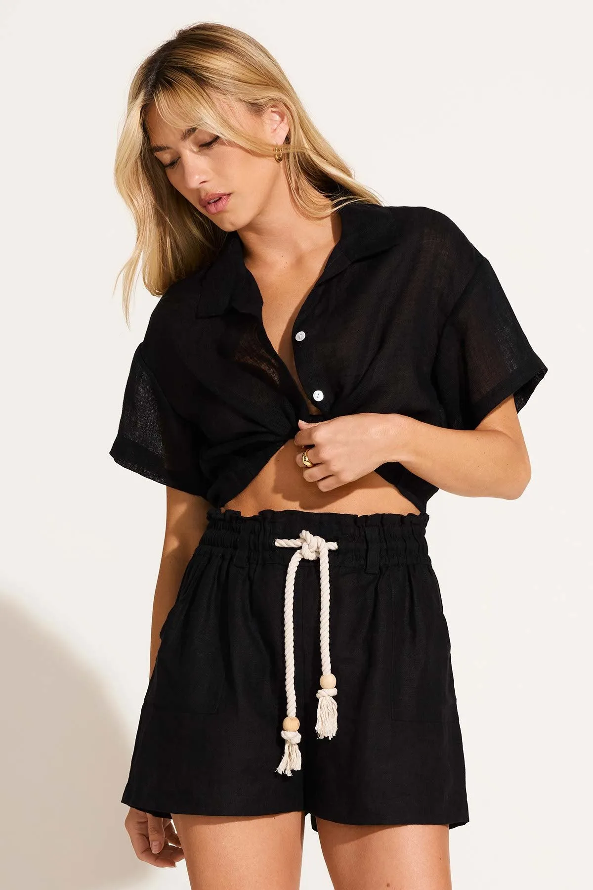 Hana Cropped Shirt - Black EcoLinen sold by Vitamin A product image thumbnail 2