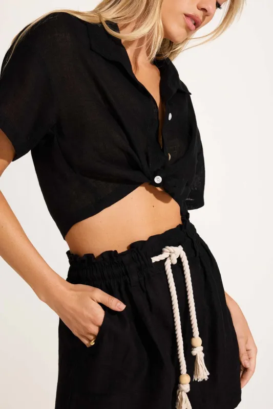 Hana Cropped Shirt - Black EcoLinen sold by Vitamin A