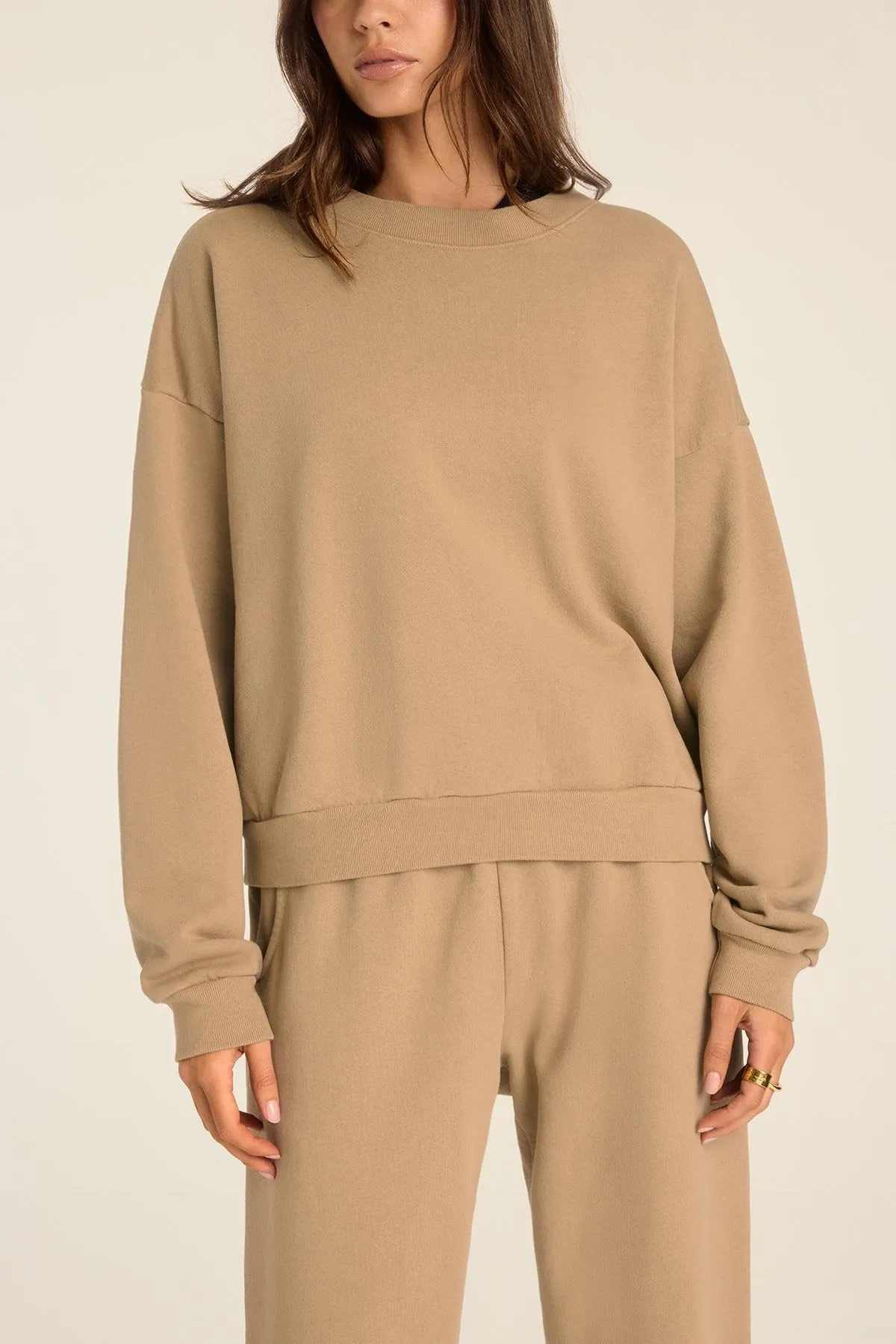 Dawn Crewneck - Latte French Terry sold by Vitamin A