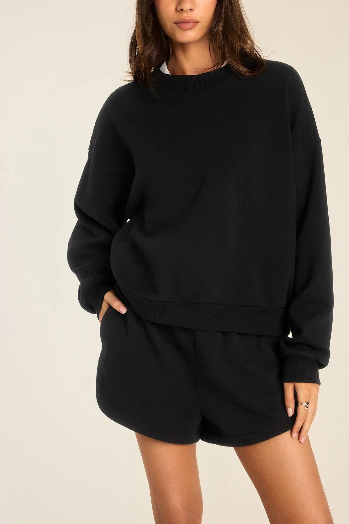 Dawn Crewneck - Black French Terry sold by Vitamin A