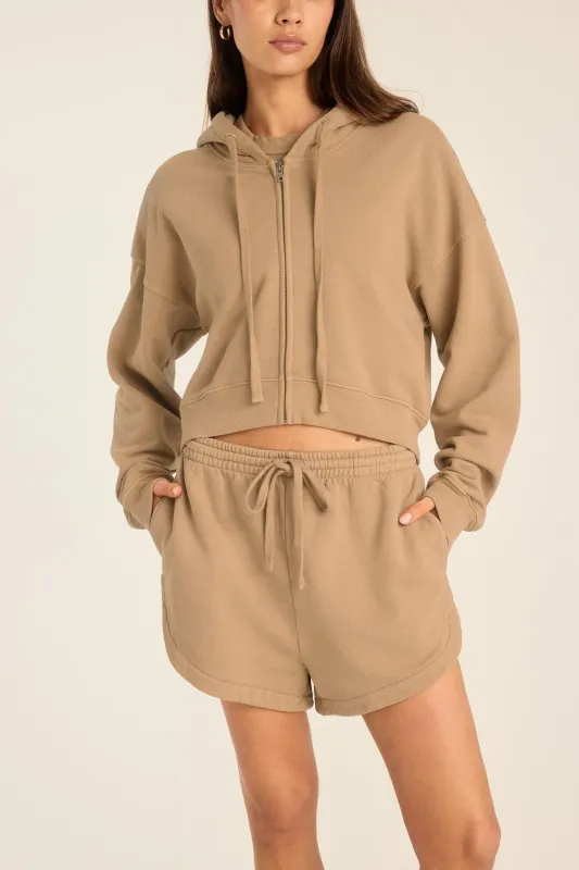 Dawn Crop Hoodie - Latte French Terry sold by Vitamin A