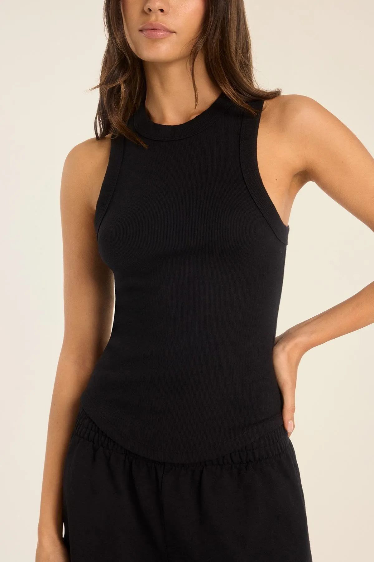 Daybreak Essential Tank - Black Cotton Rib sold by Vitamin A