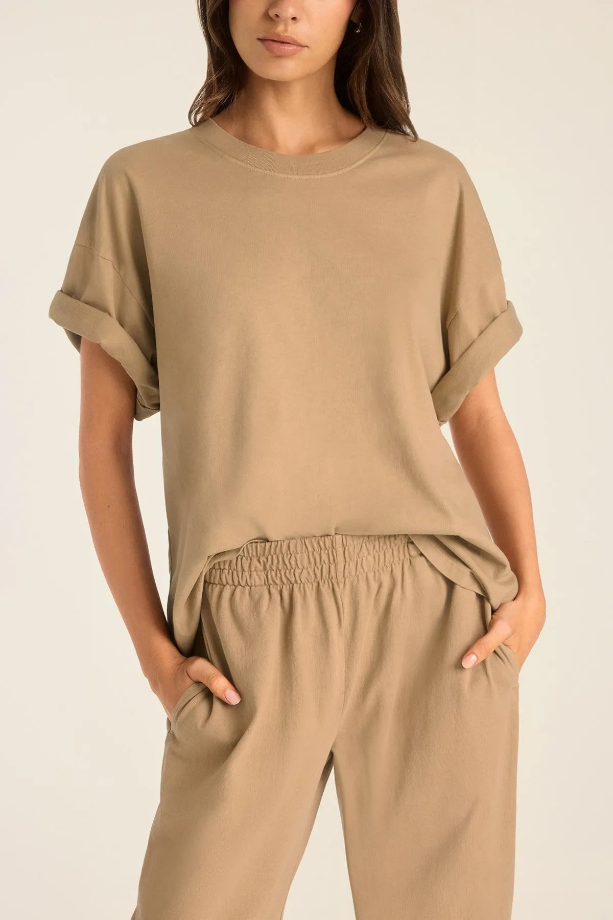 Coast Oversized Boyfriend Tee - Latte Cotton Jersey sold by Vitamin A