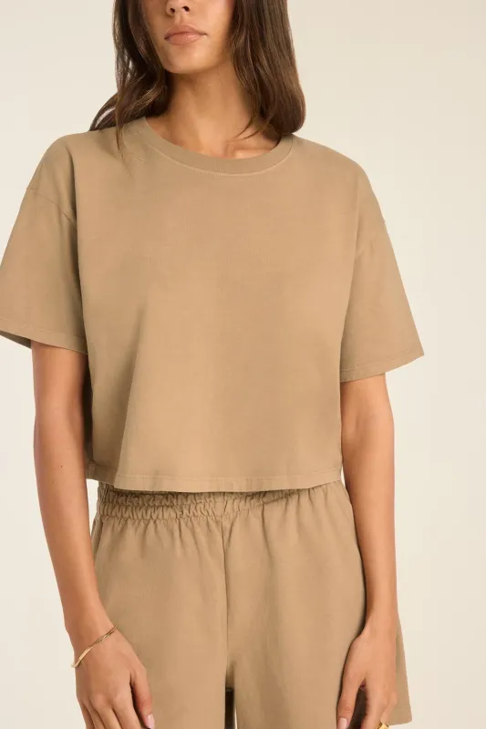 Coast Crop Tee - Latte Cotton Jersey sold by Vitamin A