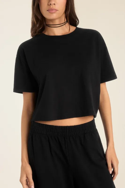 Coast Crop Tee - Black Cotton Jersey sold by Vitamin A