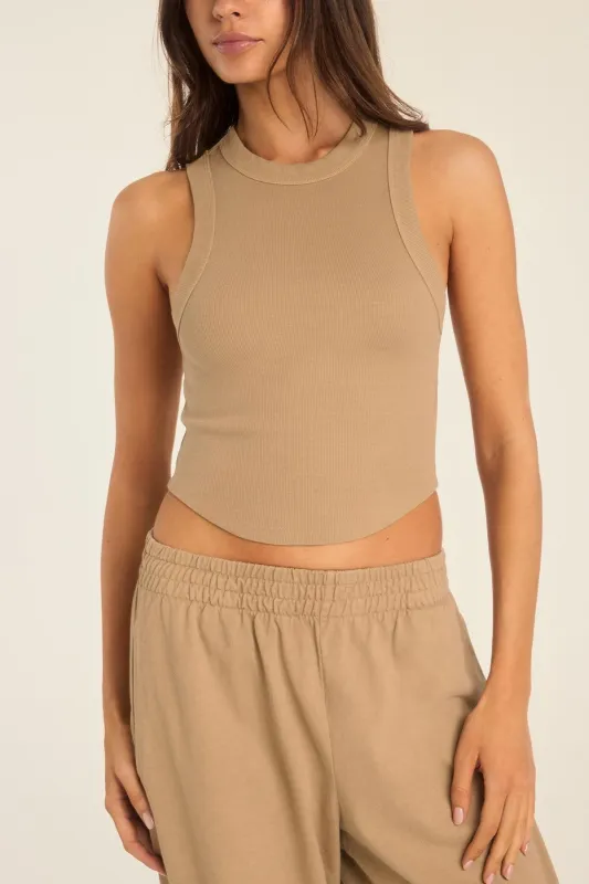 Daybreak Essential Crop Tank - Latte Cotton Rib sold by Vitamin A