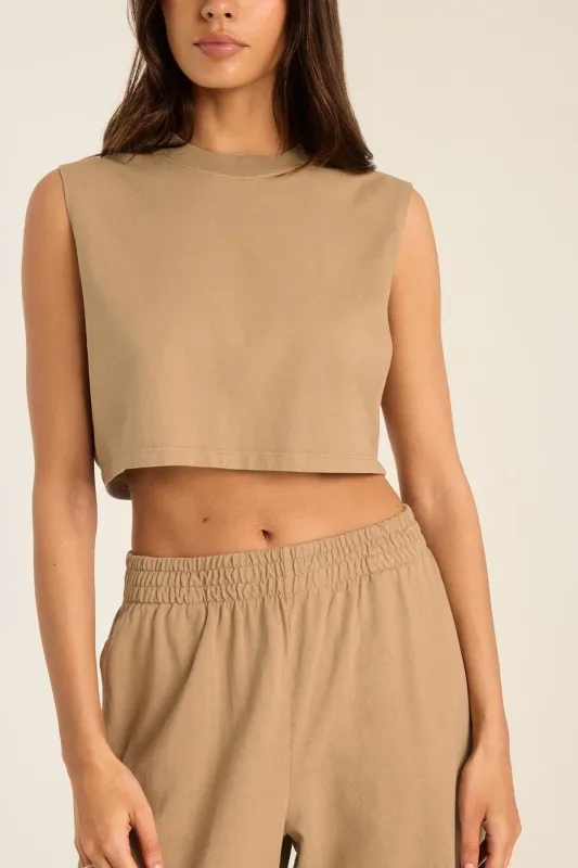 Coast Crop Muscle Tank - Latte Cotton Jersey sold by Vitamin A
