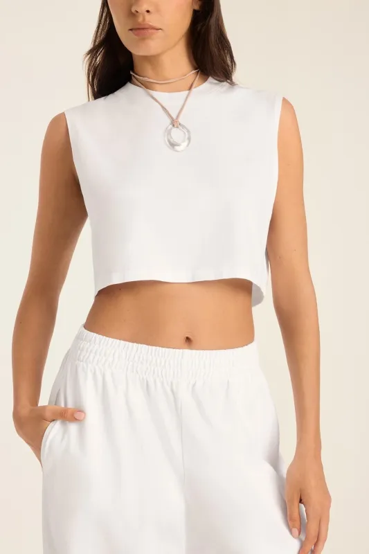 Coast Crop Muscle Tank - White Cotton Jersey sold by Vitamin A