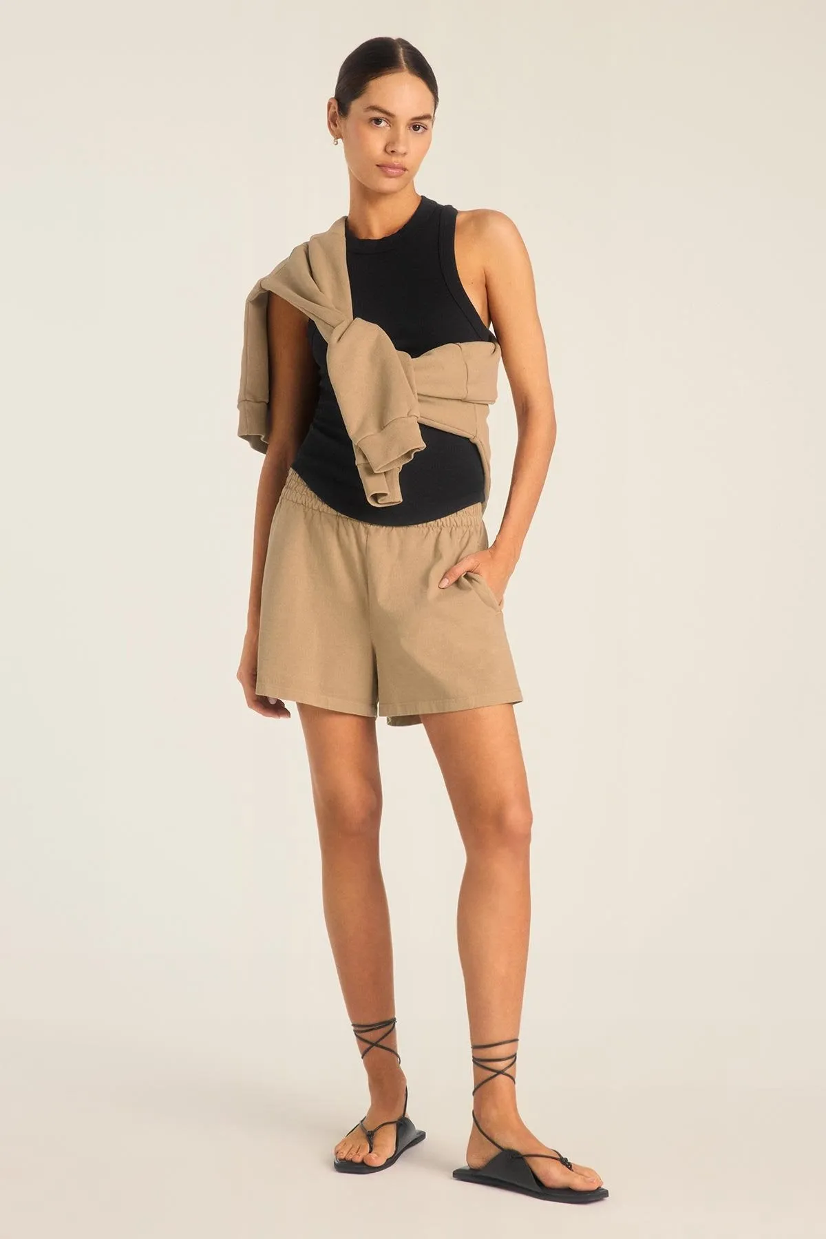 Coast Short - Latte Cotton Jersey sold by Vitamin A