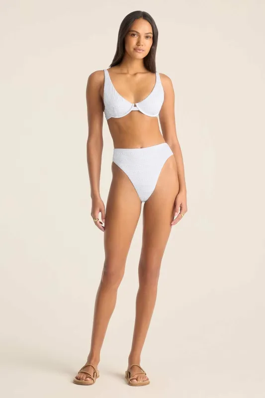 Barcelona High Waist Bottom - White Seersucker Stripe sold by Vitamin A