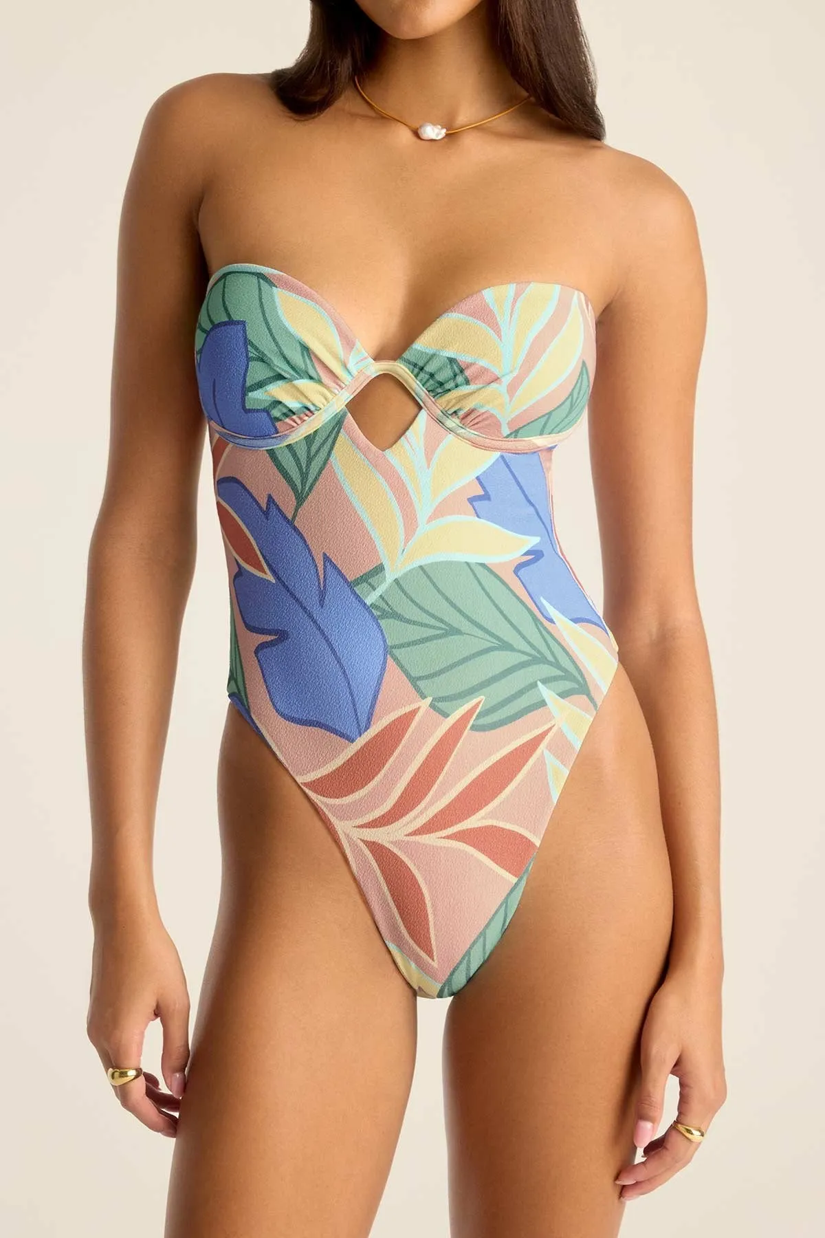 Mabel Underwire Bandeau One Piece - Retro Jungle Crepe Texture sold by Vitamin A