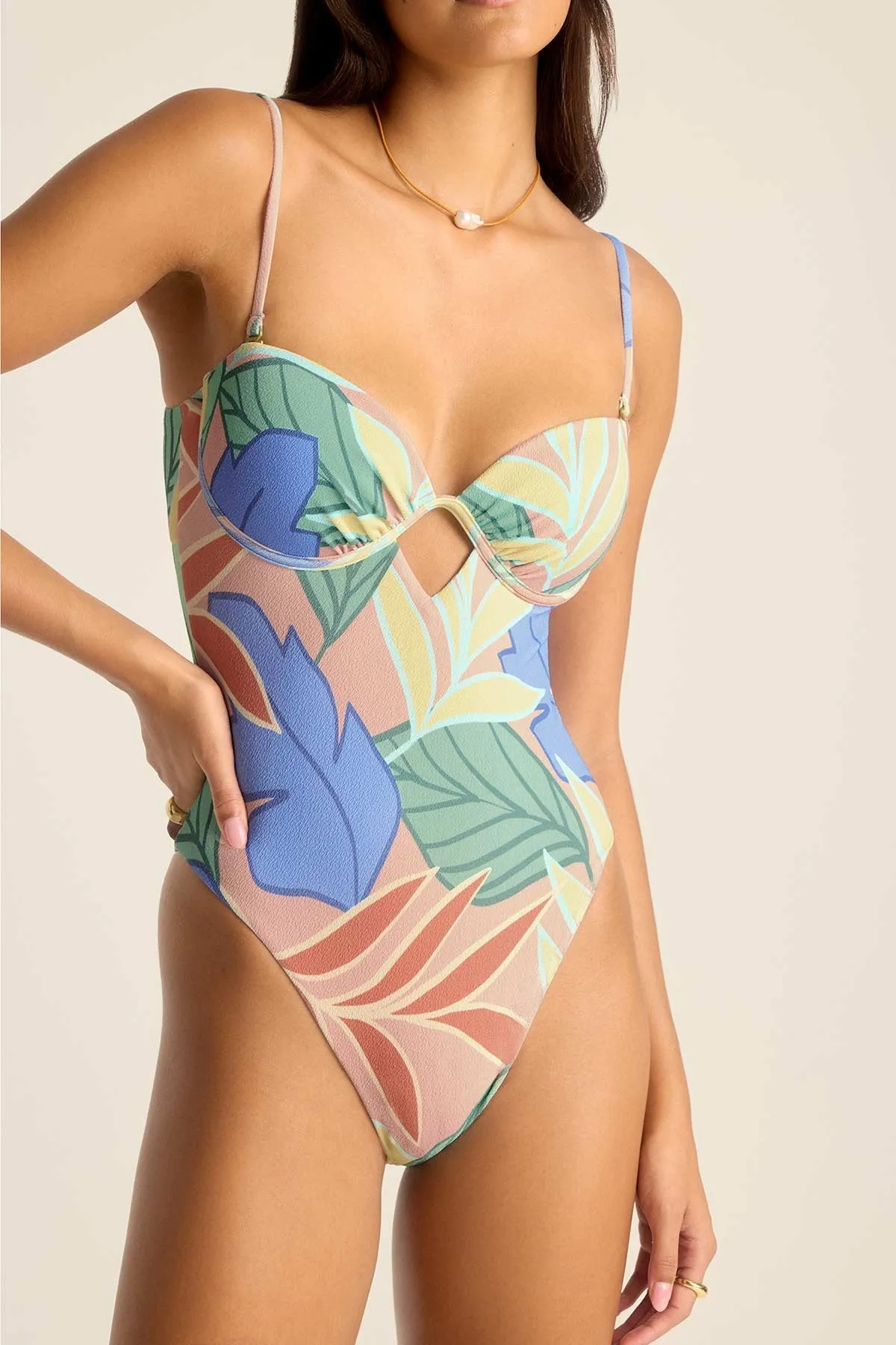 Mabel Underwire Bandeau One Piece - Retro Jungle Crepe Texture sold by Vitamin A product image thumbnail 5