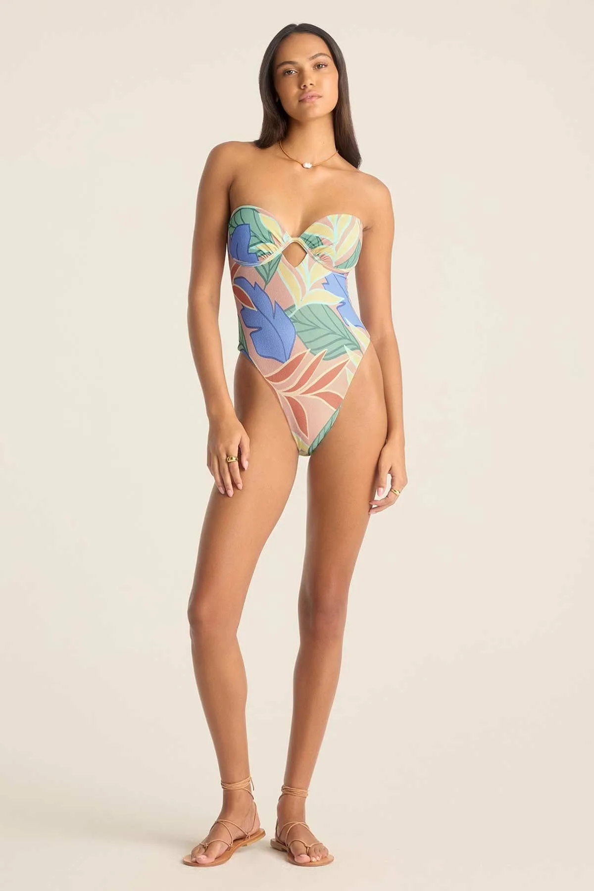 Mabel Underwire Bandeau One Piece - Retro Jungle Crepe Texture sold by Vitamin A product image thumbnail 4