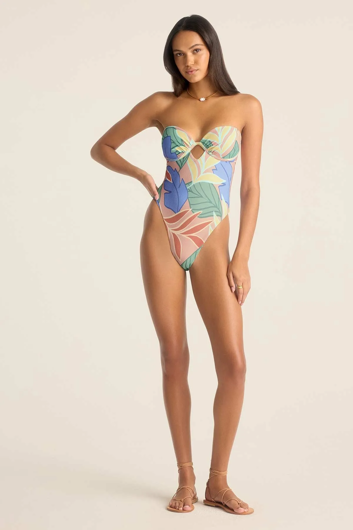 Mabel Underwire Bandeau One Piece - Retro Jungle Crepe Texture sold by Vitamin A product image thumbnail 2