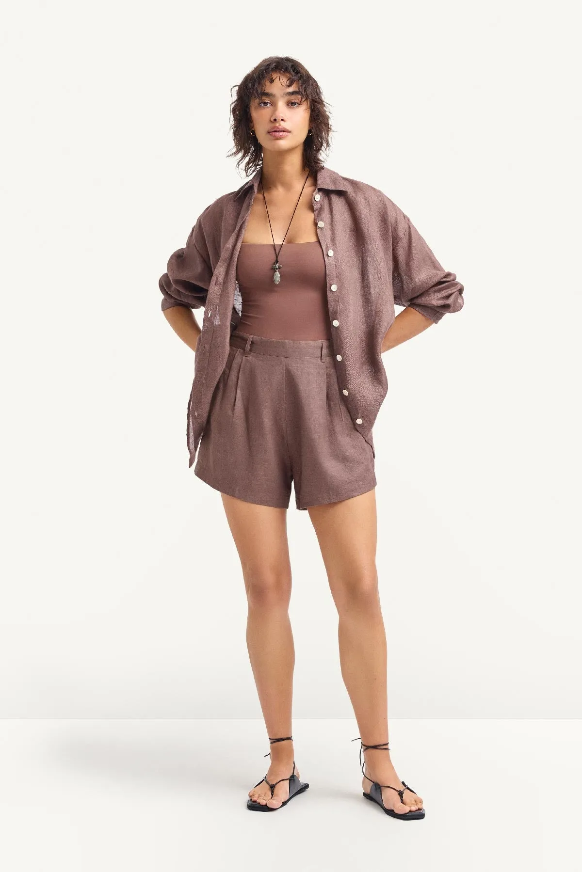 Playa Linen Boyfriend Shirt - Mocha EcoLinen sold by Vitamin A