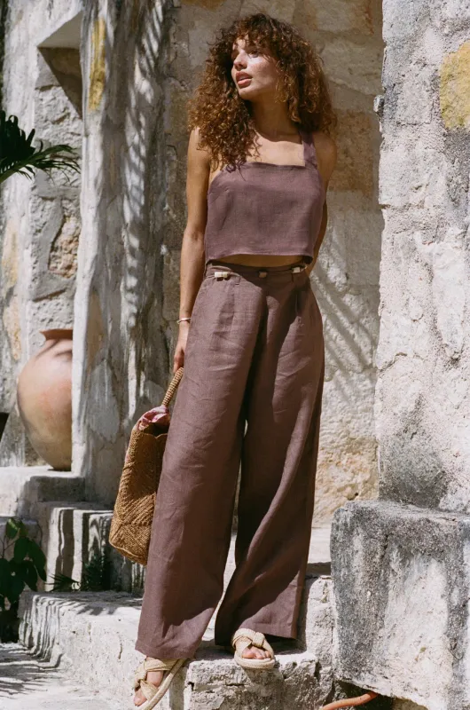 The Getaway Pant - Mocha EcoLinen sold by Vitamin A