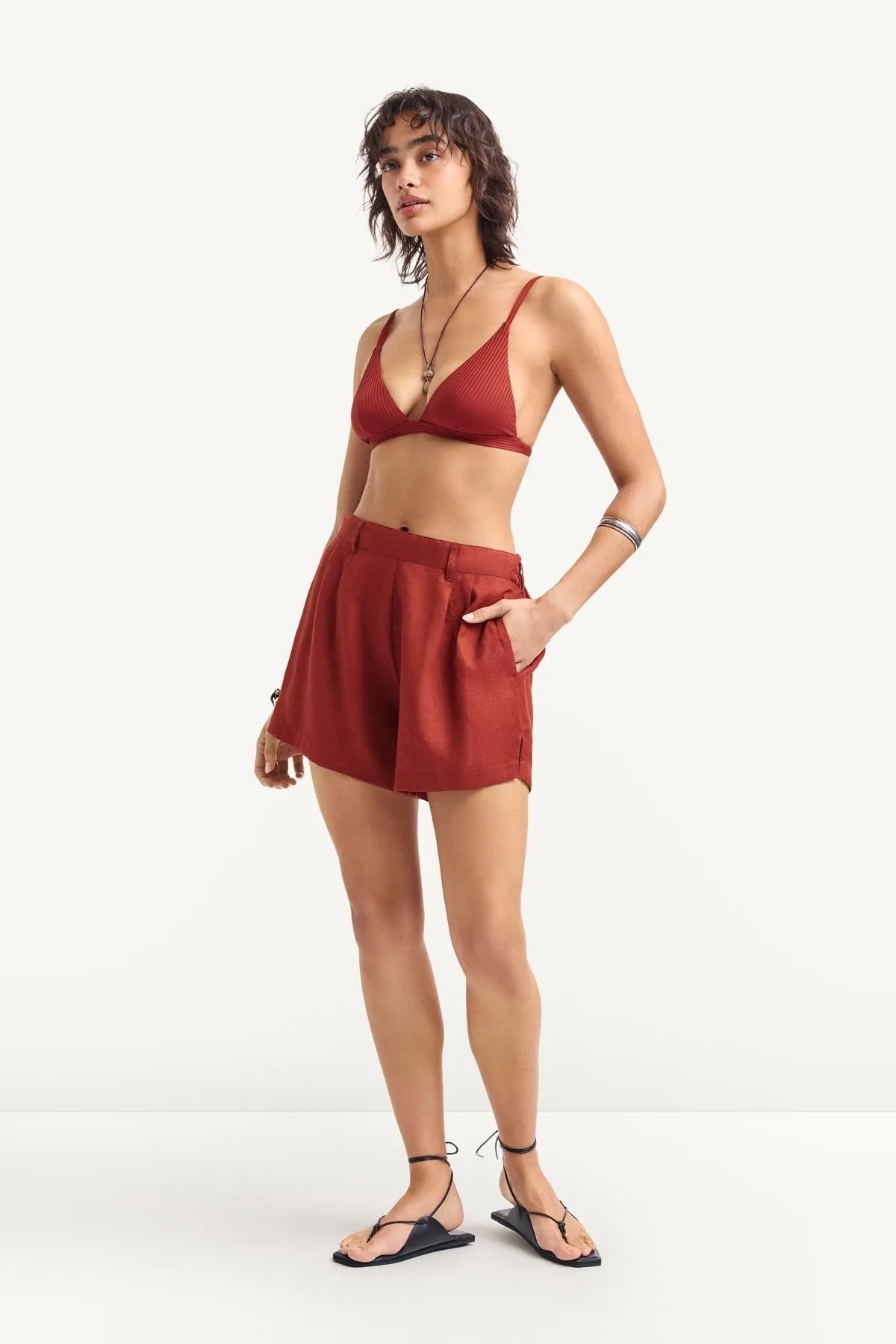 The Getaway Short - Deep Madder EcoLinen sold by Vitamin A