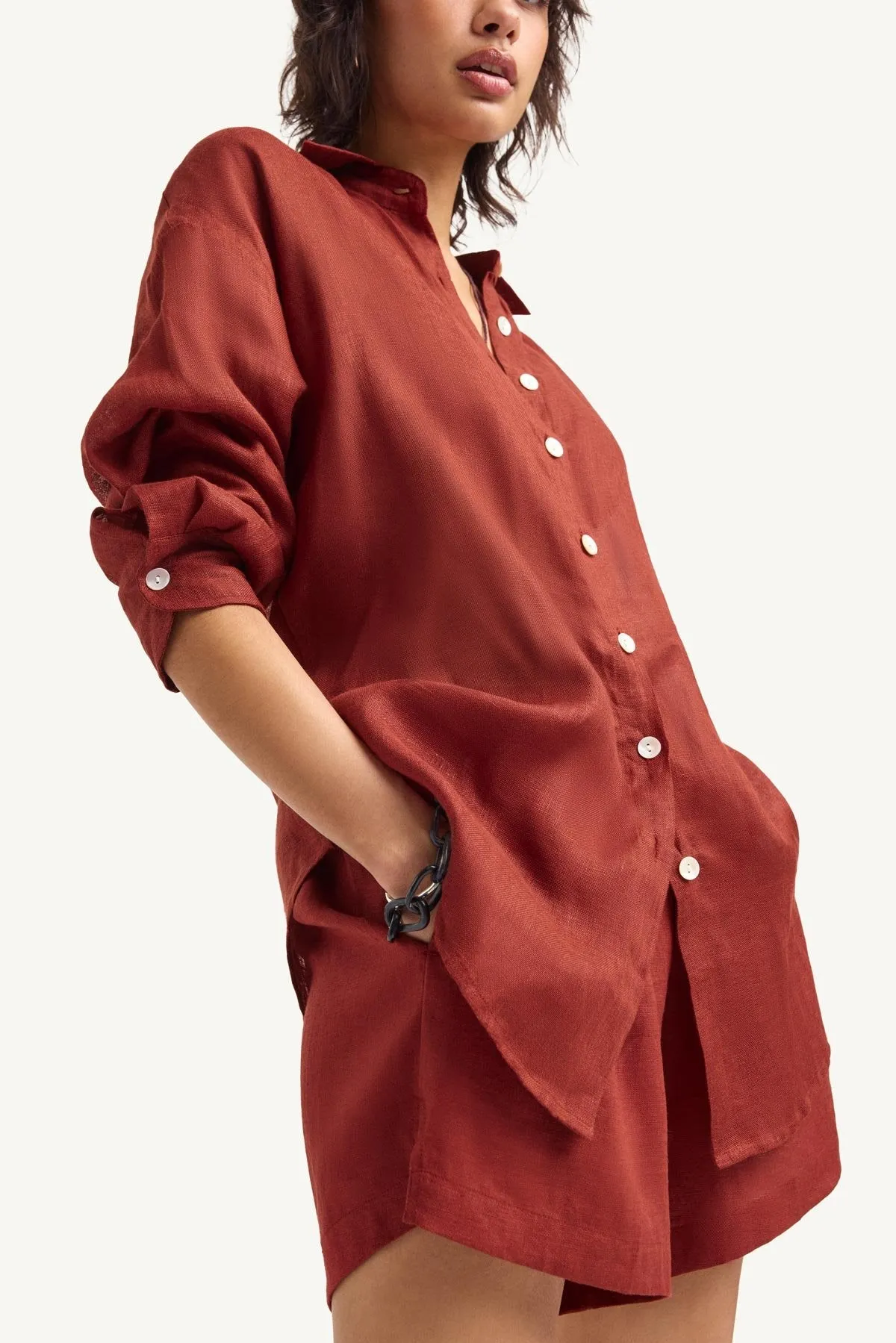 Playa Linen Boyfriend Shirt - Deep Madder EcoLinen sold by Vitamin A product image thumbnail 5
