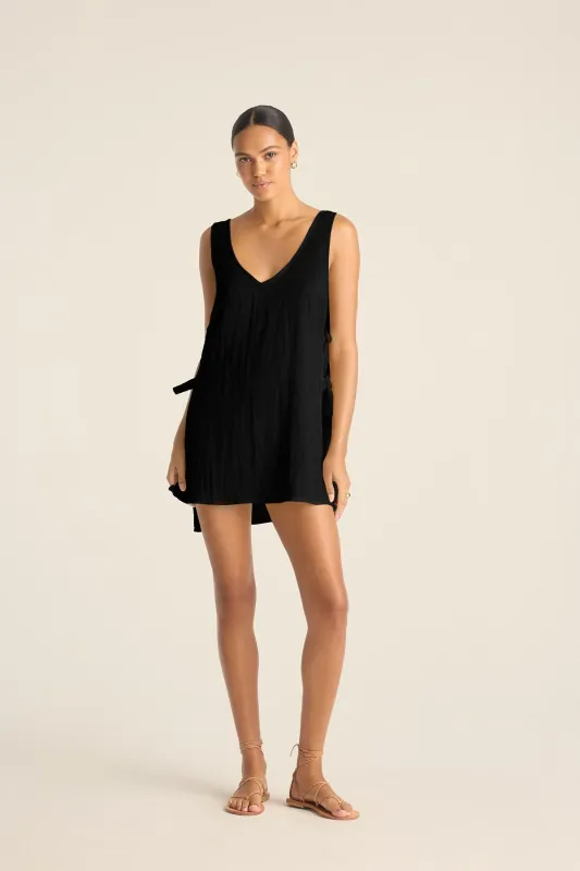 Riviera Mini Dress - Black Crinkle Linen sold by Vitamin A