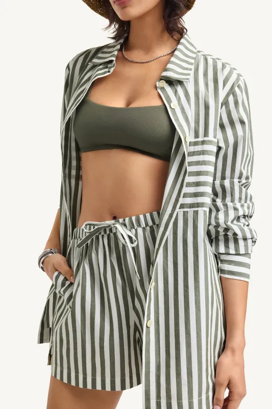 Nadia Shirt - Olive Cotton Poplin sold by Vitamin A