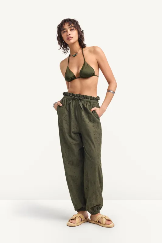 Faye Pant - Olive Tropical Eyelet sold by Vitamin A