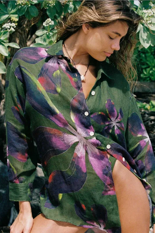 Playa Boyfriend Shirt - Watercolor Orchid Ecolinen sold by Vitamin A