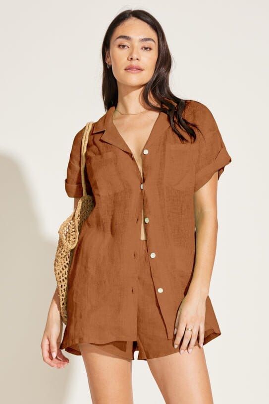 Short Sleeve Cabana Set - EcoLinen Cocoa sold by Vitamin A product image thumbnail 4