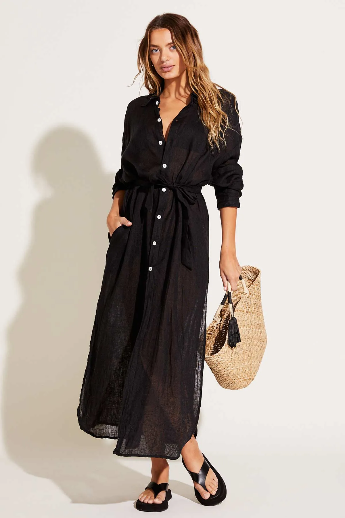 Playa Caftan - Black EcoLinen sold by Vitamin A