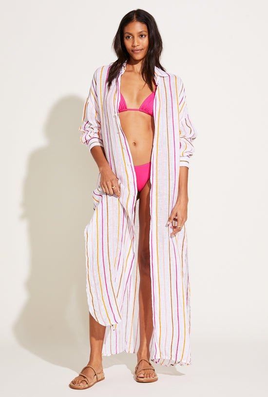 Playa Caftan - EcoLinen Gauze Sunny Stripe sold by Vitamin A