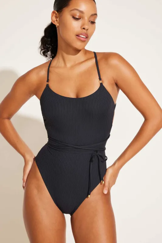 Yara Wrap One Piece - Black EcoRib sold by Vitamin A