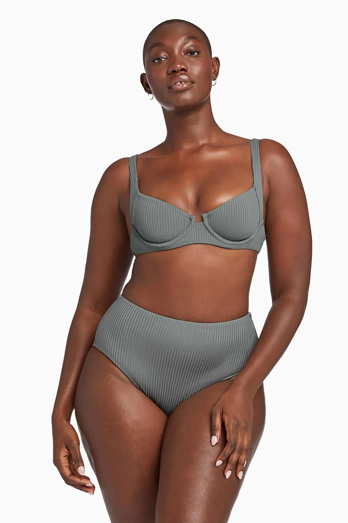 Barcelona High Waist Full Cut Bottom - Sea Green EcoRib sold by Vitamin A