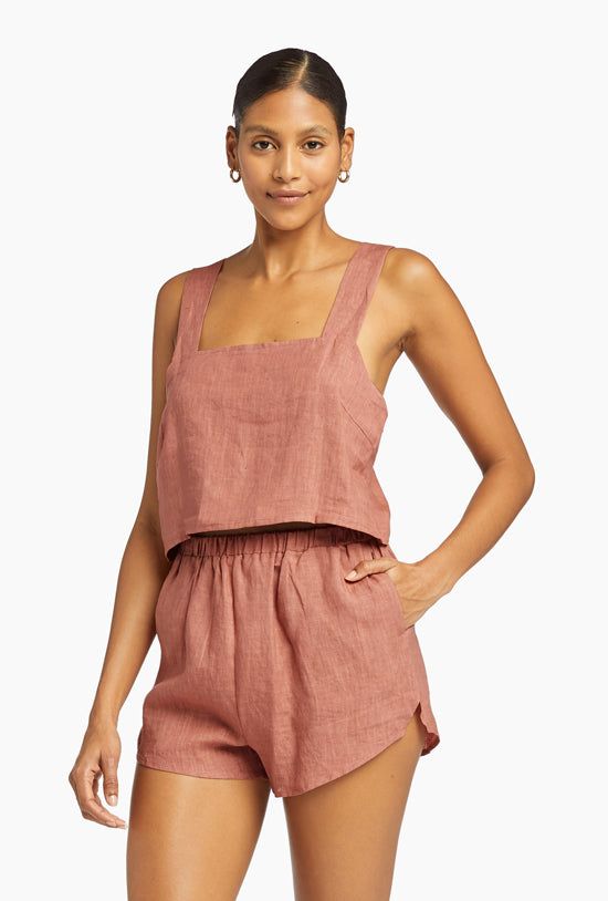 Tallows Linen Crop Top - EcoLinen Terra Cotta sold by Vitamin A