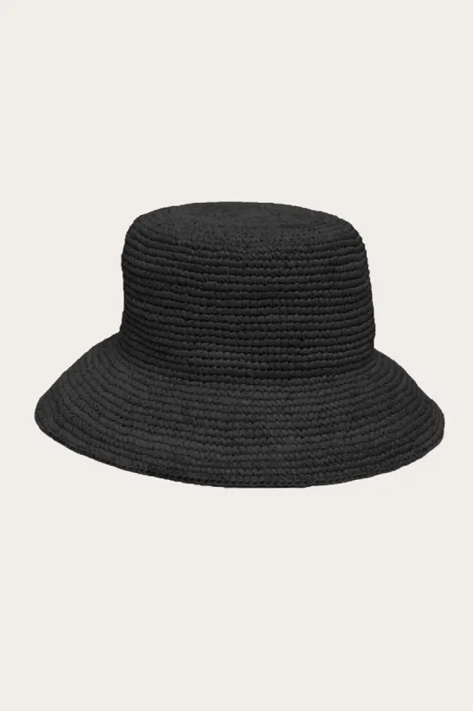 Cannes Straw Bucket Hat - Black Straw sold by Vitamin A